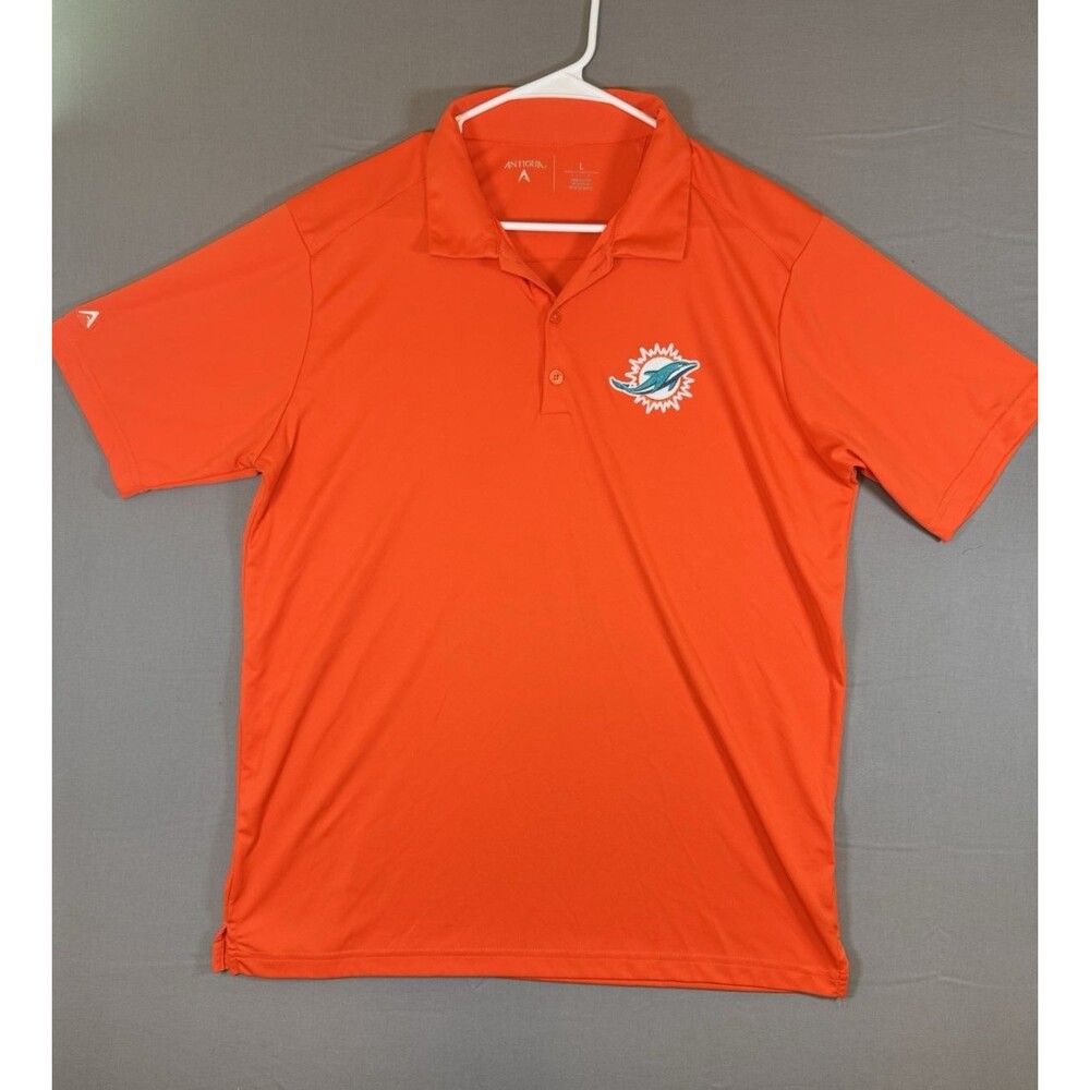 Unisex Miami Dolphins Antigua Orange Polo Shirt Size Large Dolphin Decal